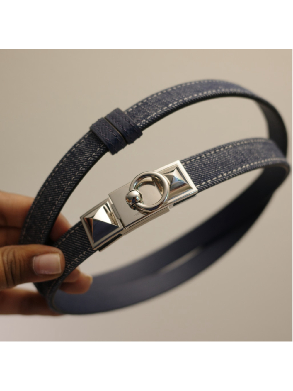 HERMES Denim Epson Rivale Kelly 18 Belt